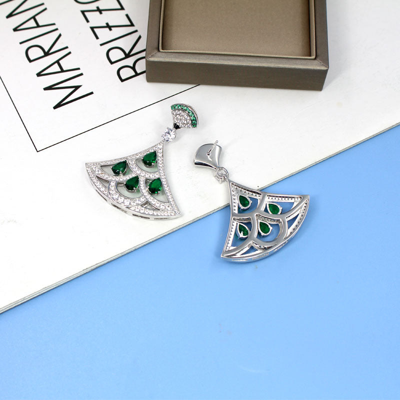 New Product Green Zircon Fan-shaped Earrings With Gold-plated Diamonds